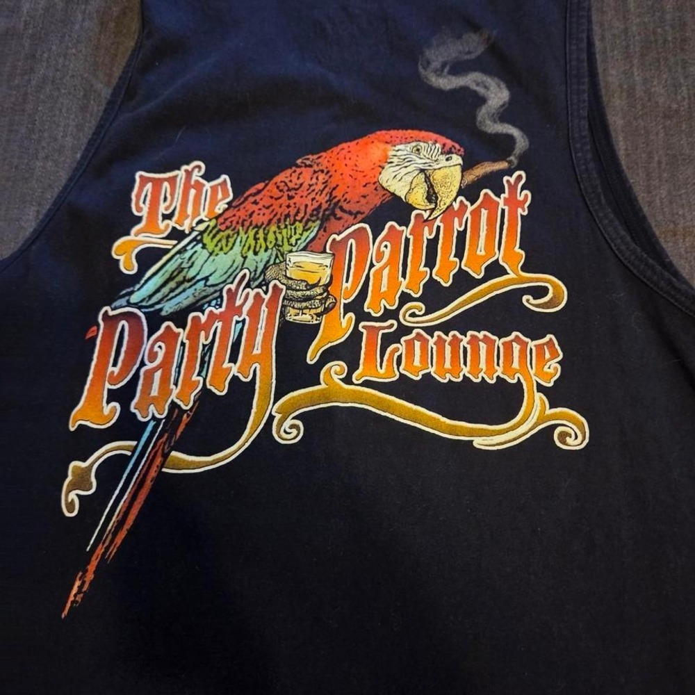 Newport Blue Party Parrot Lounge Tank Top Mens XL Black Excellent